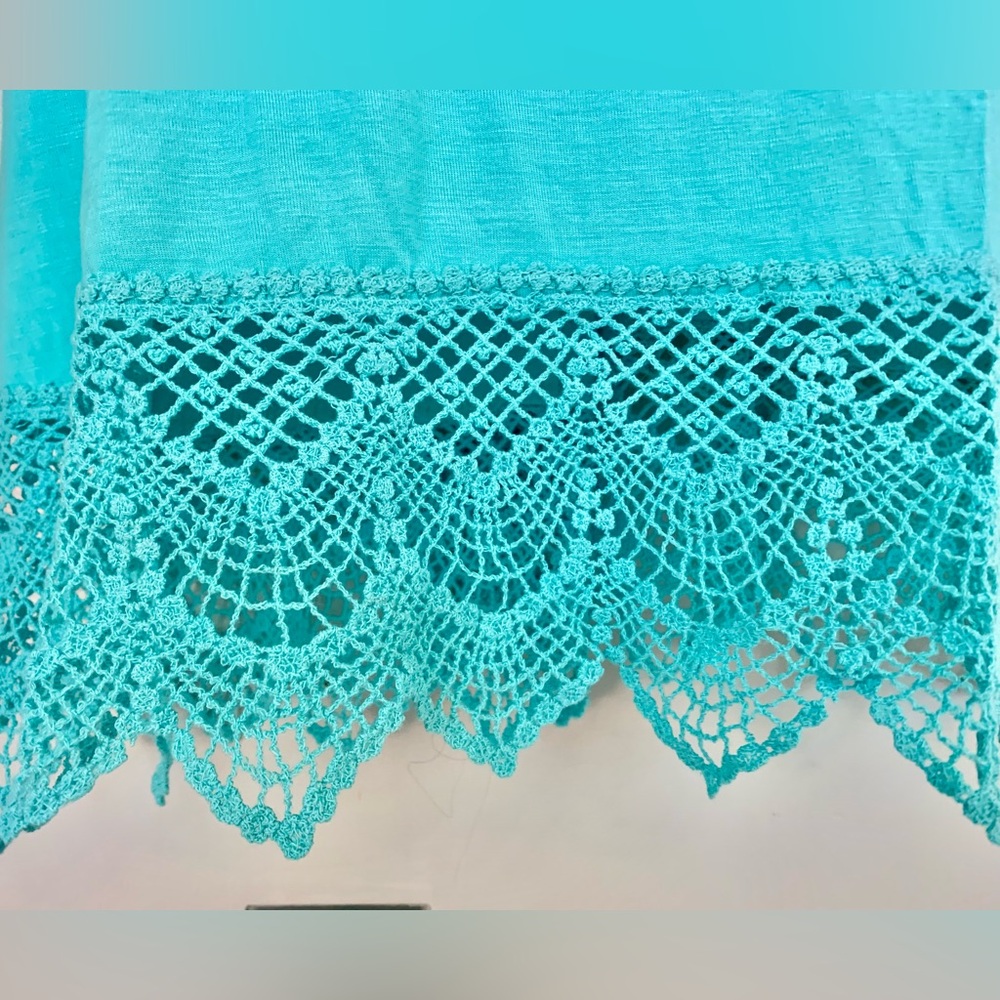 Emerald Turquoise Blue Green Tunic dress crocheted hem Women’s S 4-6 NEW - Picture 2 of 2